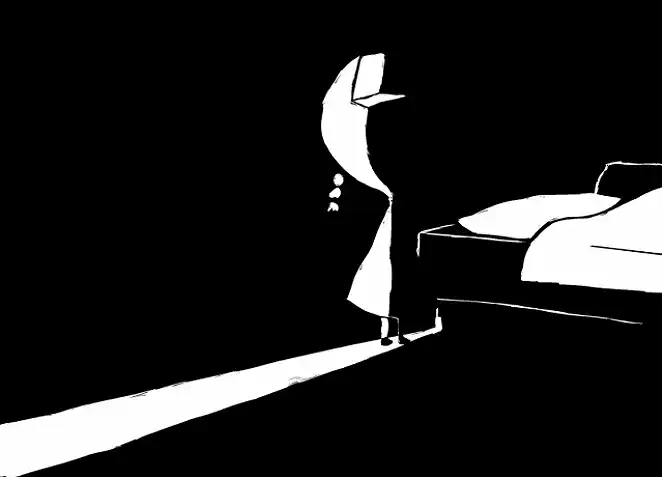 Illustration en noir et blanc d’une silhouette solitaire debout dans l’obscurité, rai de lumière au sol, atmosphère de captivité. Illustration du poème « Otage » d’Hervé Gransart.