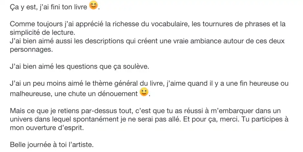 Avis favorable du lecteur pour le roman psychologique sur le couple « La Question » de Hervé Gransart. Éloge du vocabulaire riche et ambiance psychologique.
