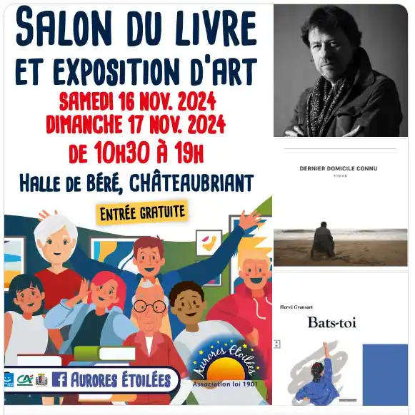 Hervé Gransart au Salon du Livre et Exposition d’Art de Châteaubriant en novembre 2024, avec ses romans « Bats-toi » et « Dernier Domicile Connu ».