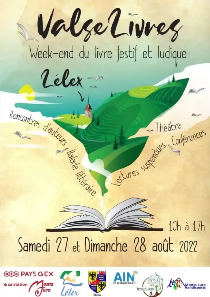 Affiche Valses Livres, salon du livre de Lélex. Dédicaces de Hervé Gransart les 27 et 28 août 2022.